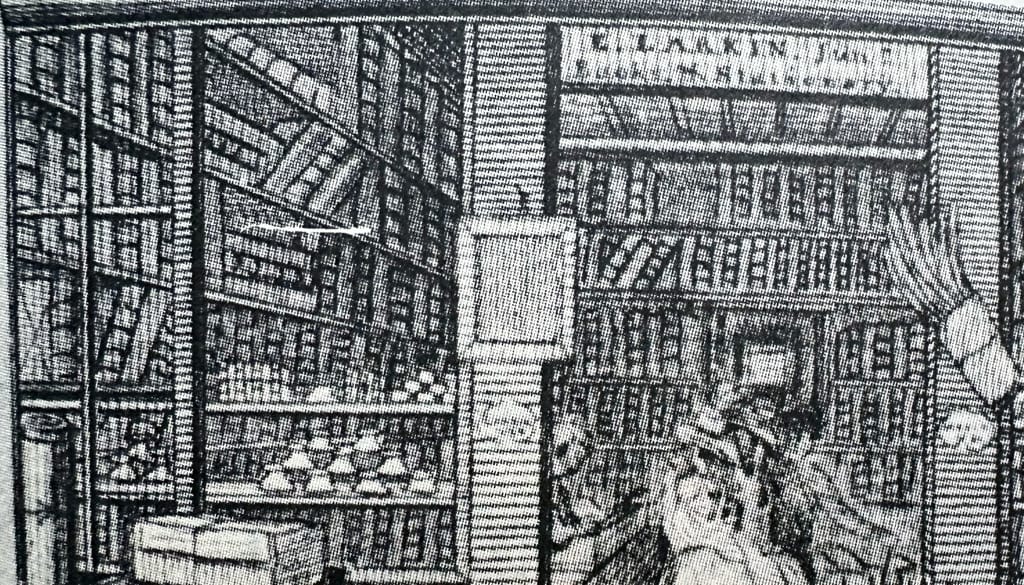 a vintage black and white image of a bookstore from old newspaper